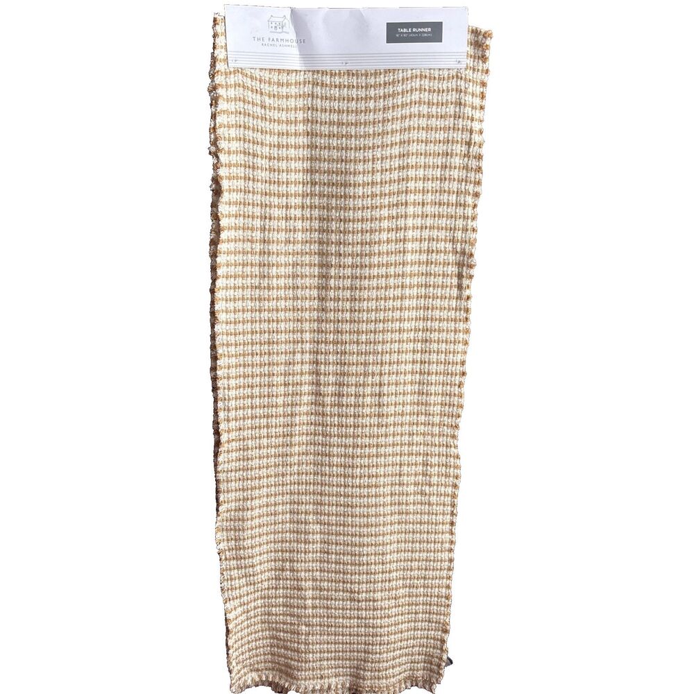 Rachel Ashwell Farmhouse Table Runner 16x90 Tan Gold Woven Shabby Chic Fall